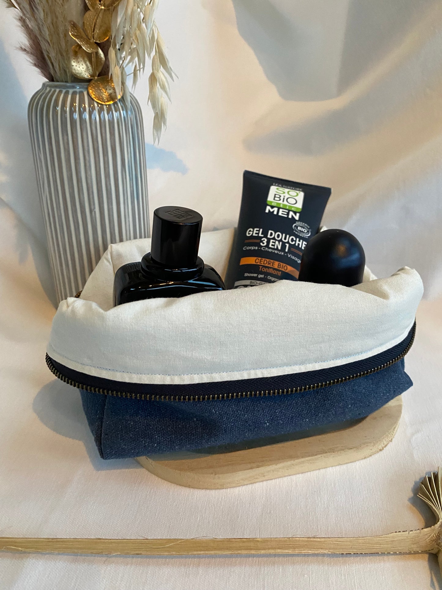 Trousse de toilette bleue chinée